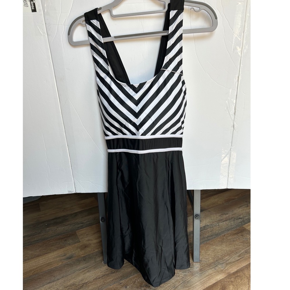 Classic Black & White Stripe Swim Dress
